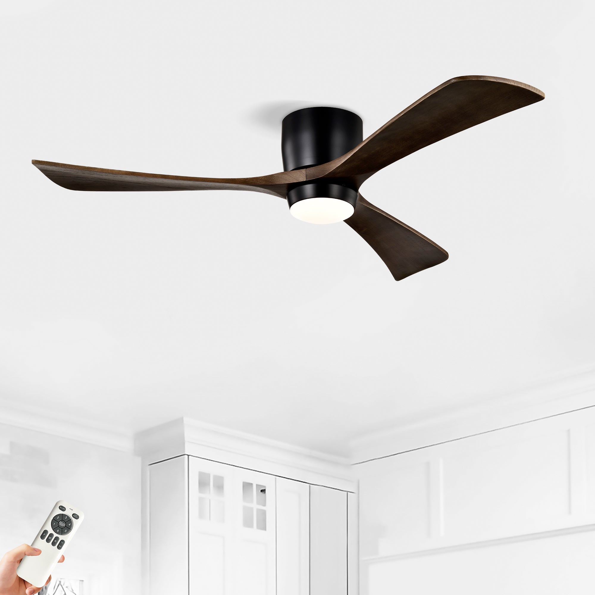 Ceiling Fan With Lights Remote Control, Quiet DC Motor 3 Blade Ceiling Fans 6 Speed Levels, Reversible Ceiling Fan, For Patio Living Room, Bedroom, Office, Indoor Matte Black Walnut