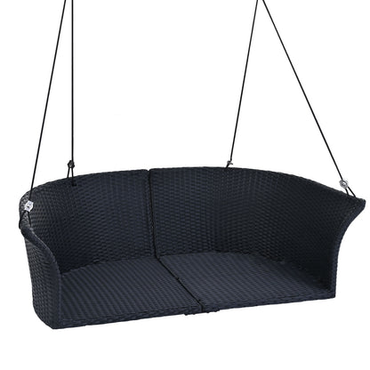 GO 51.9 2-Person Hanging Seat, Rattan Woven Swing Chair, Porch Swing With Ropes, Black Wicker And W