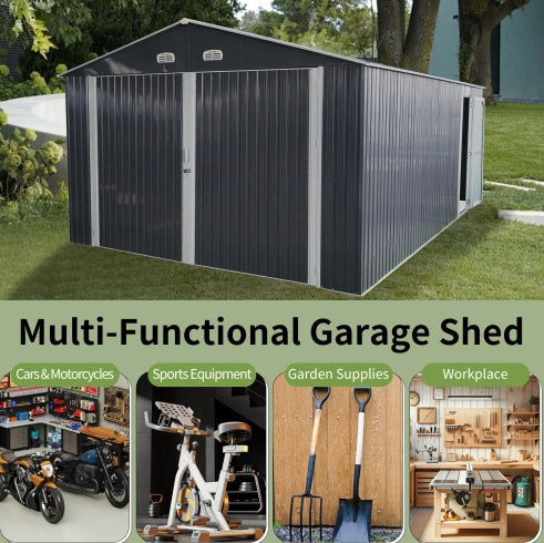 Spacious Outdoor Storage Shed This 13 x 20FT Outdoor Storage Shed Offers A Generous 250 Square Feet Of Floor Space, Perfect For Storing Trucks, Cars, Large Tools, And Lawn Equipment. With Double Front