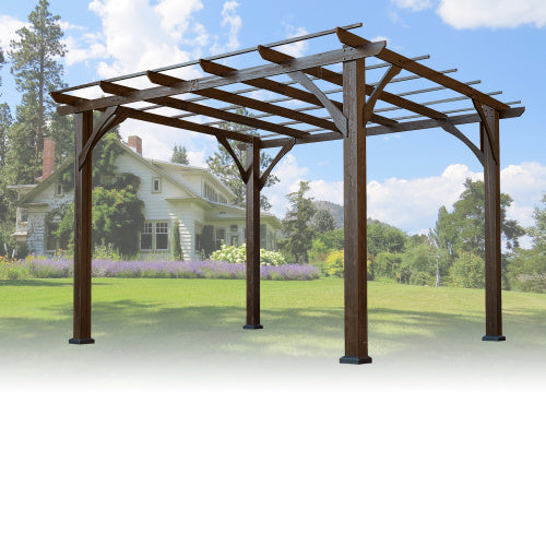 12' X 10' Outdoor Pergola, Wood Grape Gazebo For Climbing Plant Support, Garden, Patio, Backyard, Deck, Brown