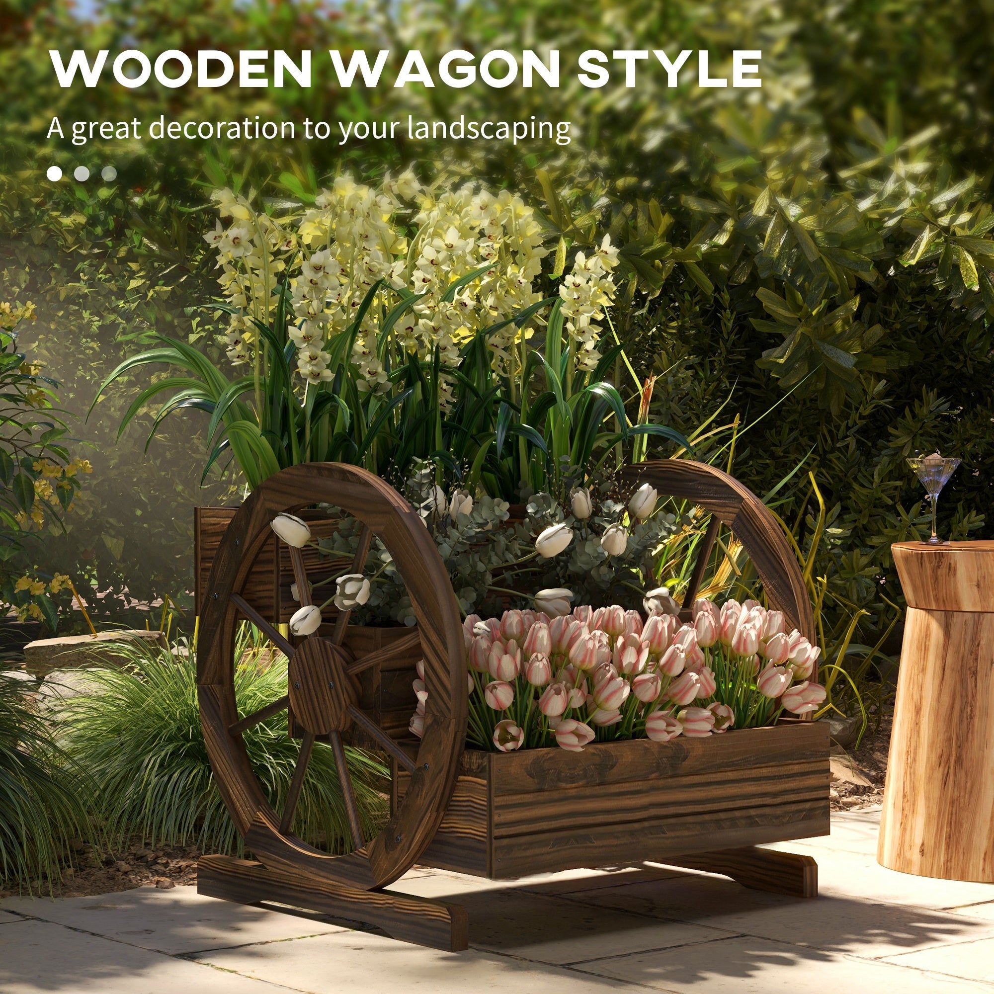 Wooden Wagon Planter Box, 3-Tier Raised Garden Bed, For Vegetables Flowers Herbs - Outdoor Chilling