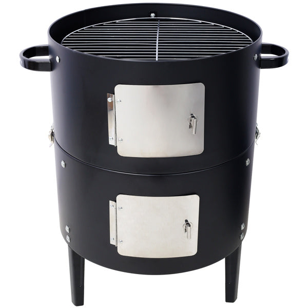 17 Inch Steel Charcoal Smoker, Heavy Duty Round Grill For Outdoor Cooking, Black - Outdoor Chilling