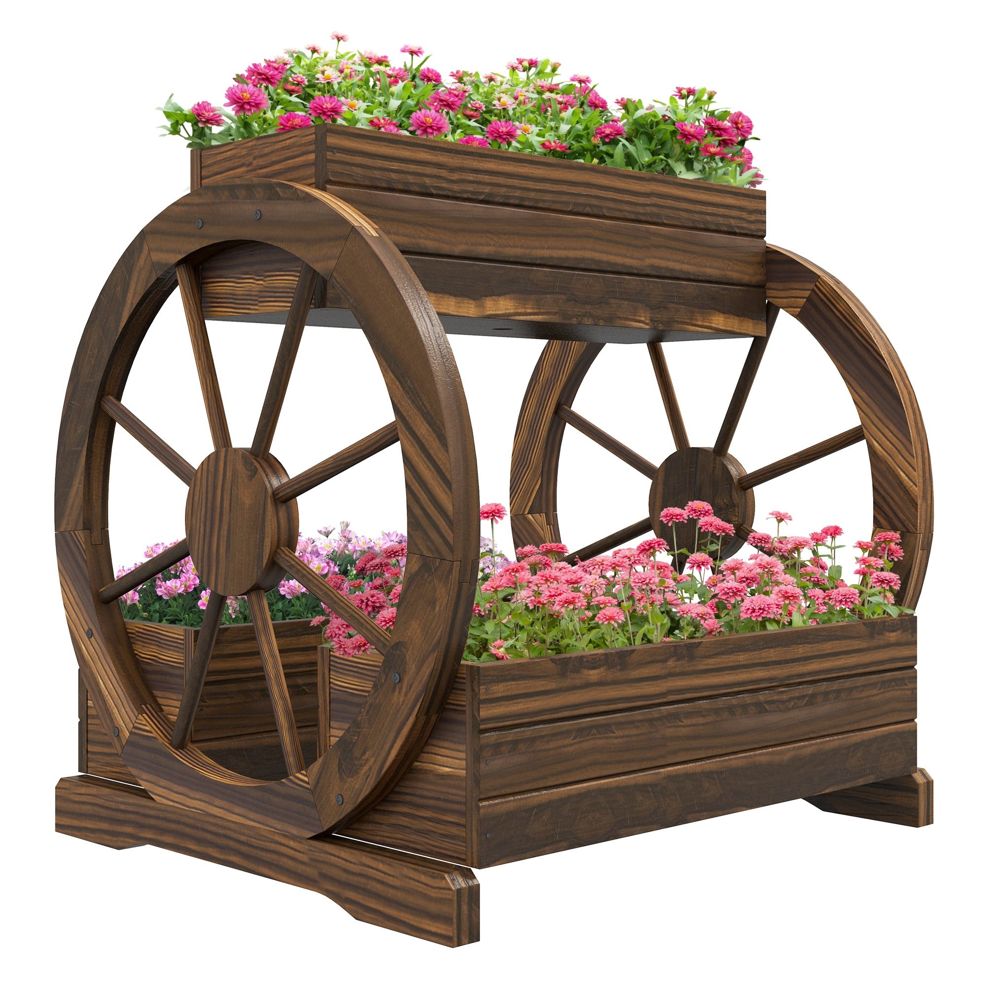 Wooden Wagon Planter Box, 3-Tier Raised Garden Bed, For Vegetables Flowers Herbs - Outdoor Chilling