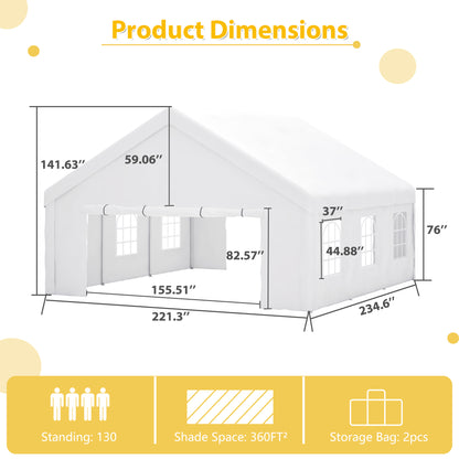 20x20FT Party Tent Heavy Duty, Large Wedding Event Shelters With 2 Storage Bags & Removable Sidewalls, Outdoor Canopy Gazebo Commercial Tents For Parties Carport Camping Garden Patio