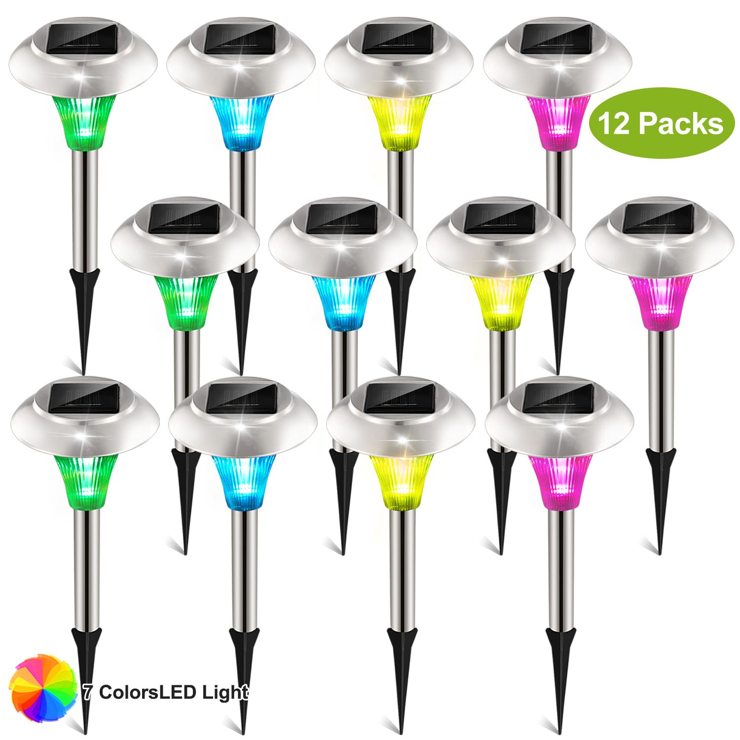 24Pcs 12Pcs 8Pcs 4Pcs Solar Garden Lights IP44 Waterproof 7 Color Changing For Yard Driveway Walkway