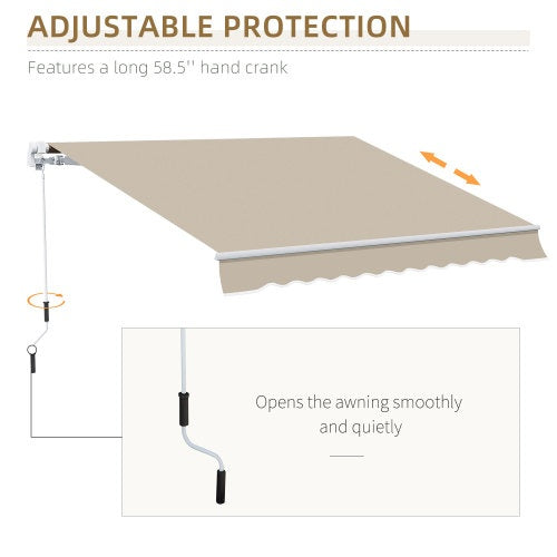 Out Sunny 13 X 8 Retractable Awning, Patio Awnings, Sunshade Shelter W  Manual Crank Handle, UV & Water-Resistant Fabric And Aluminum Frame For Deck, Balcony, Yard, Beige