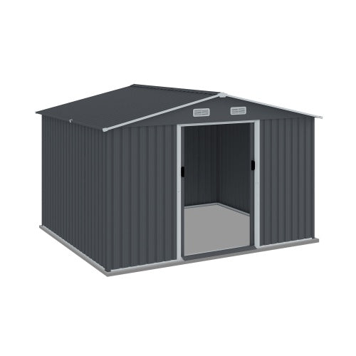 Outdoor Storage Shed 8 X 10 FT Large Metal Tool Sheds Heavy Duty Storage House With Sliding Doors With Air Vent For Patio Lawn To Store Bikes Tools, Lawnmowers Grey