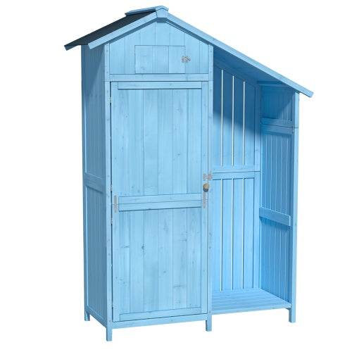 Outdoor 46.45 X21.25x70H Wood Storage Shed, Garden Tool Cabinet With Waterproof Asphalt Roof, Multiple-tier Shelves, Blue