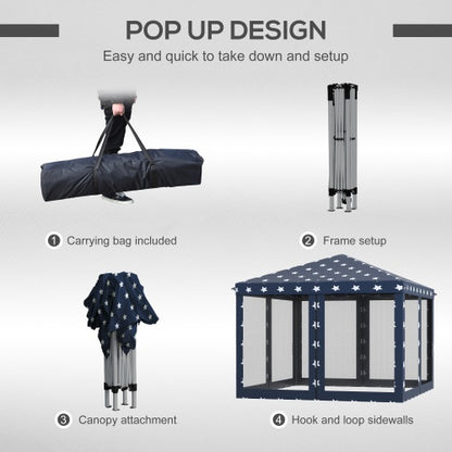 Outsunny 10 X 10  Up Canopy Tent With Netting, Instant Gazebo, Ez Up Screen House Room With Carry Bag, Height Adjustable, For Outdoor, Garden, Patio, American Flag
