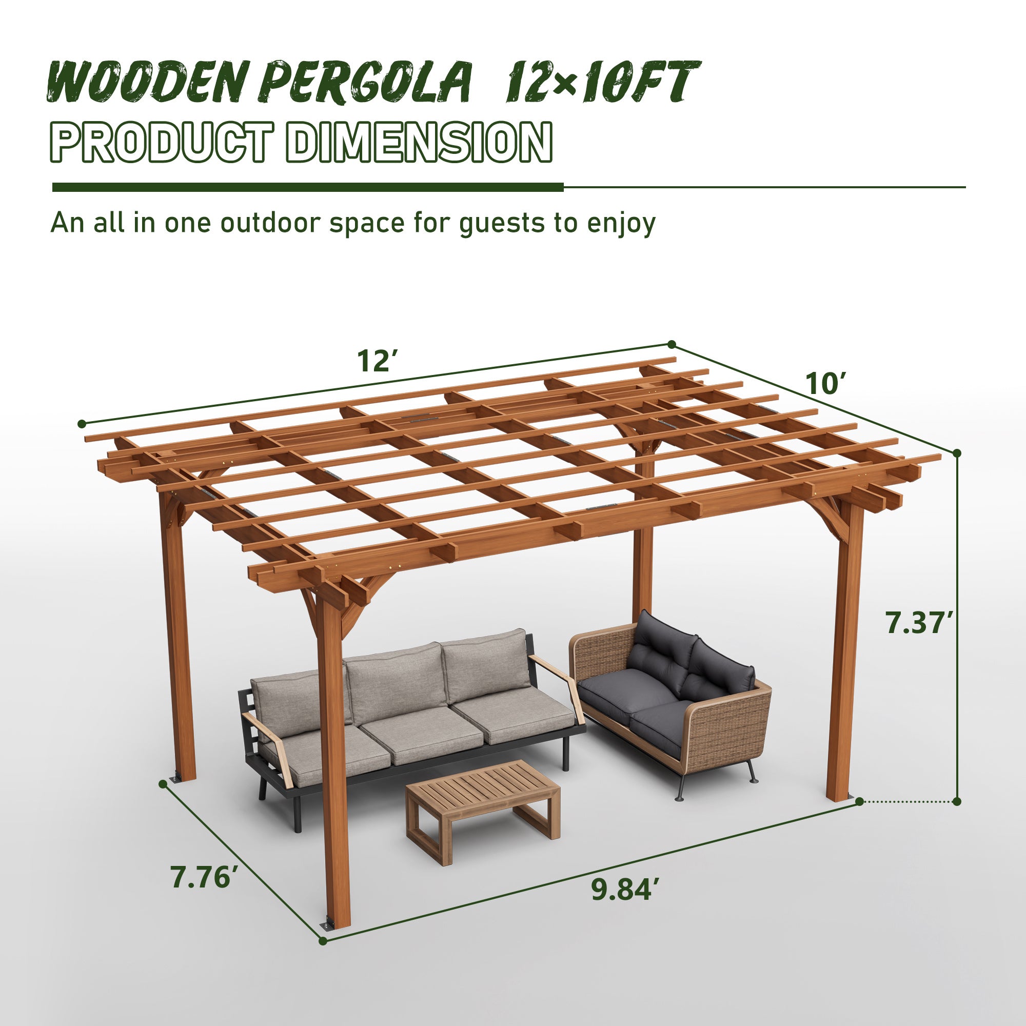 Outdoor Wood Pergola, Wooden Patio Pergola Gazebo For Climbing Plant Support, Garden, Brown