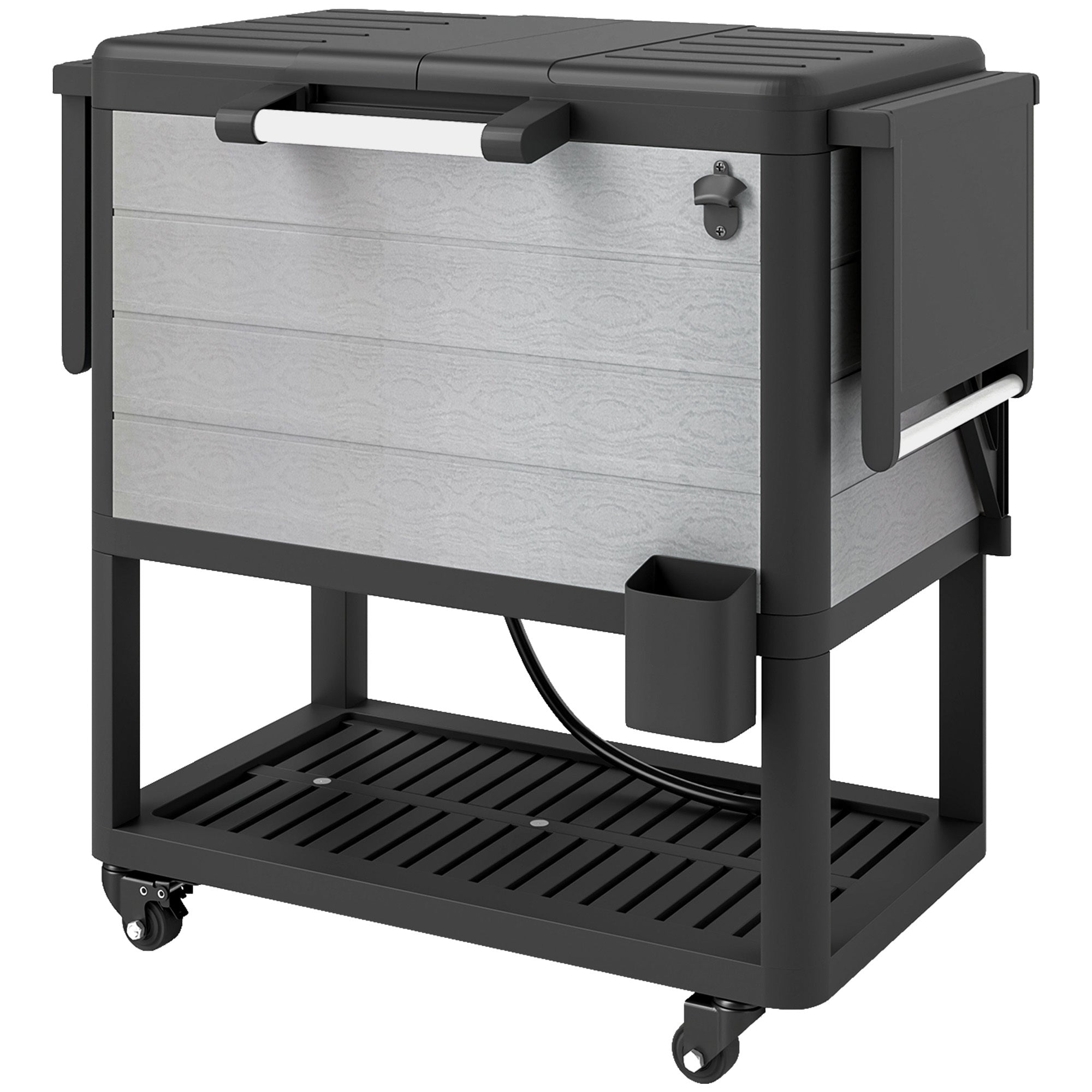 104 Quart Large Capacity Outdoor Cooler Cart, Patio Rolling Ice Chest With Bottle Opener Shelves Wheels, Gray