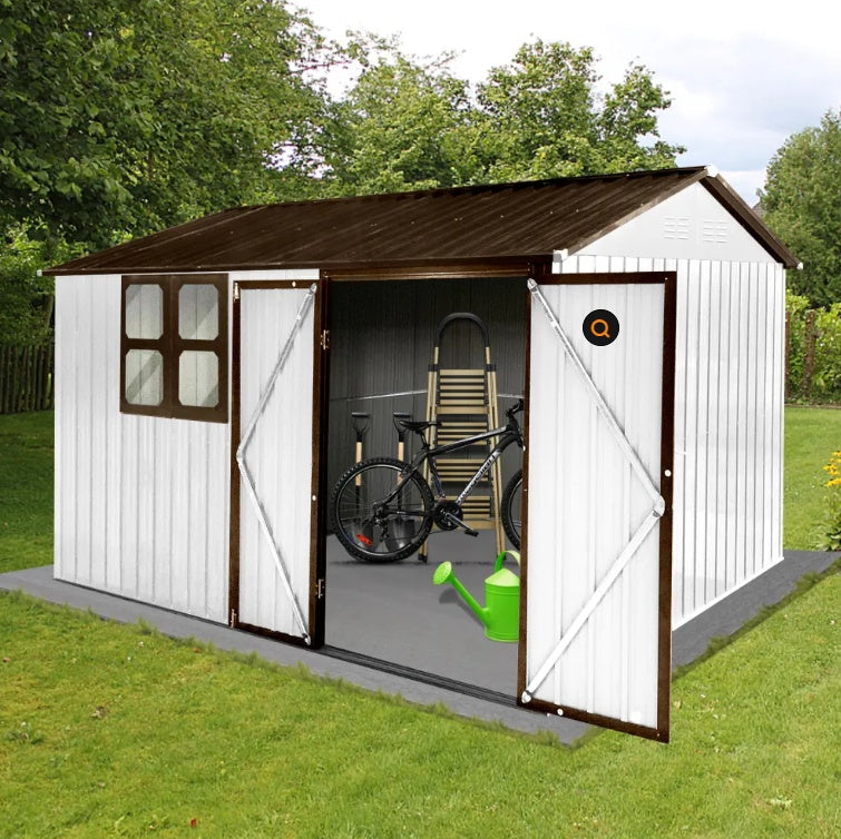 Metal Garden Sheds 10ftx8ft Outdoor Storage Sheds Whitecoffee With Window