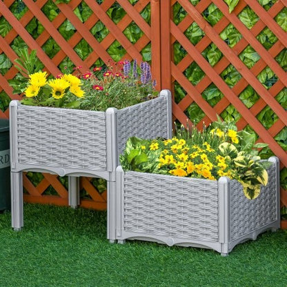 Outsunny 2 Piece Raised Garden Bed With Legs, Self-Watering Planter Box Raised Bed To Grow Flowers, Herbs  Vegetables, Gray - Outdoor Chilling