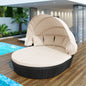 GO Outdoor Rattan Daybed Sunbed With Retractable Canopy Wicker Furniture, Round Outdoor Sectional So