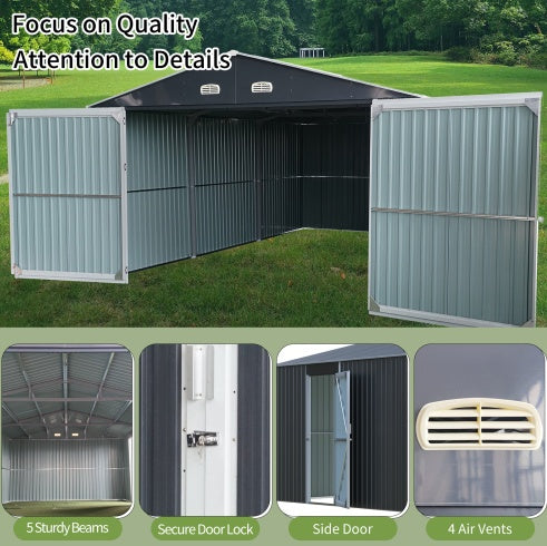 Spacious Outdoor Storage Shed This 13 x 20FT Outdoor Storage Shed Offers A Generous 250 Square Feet Of Floor Space, Perfect For Storing Trucks, Cars, Large Tools, And Lawn Equipment. With Double Front