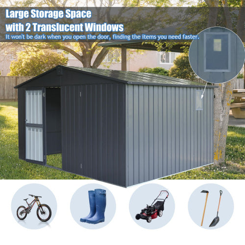 Storage Shed 11 X 12.5 With Galvanized Steel Frame Windows, Outdoor Garden Shed Metal Utility Tool Storage Room With Lockable Door For Patio Dark Gray