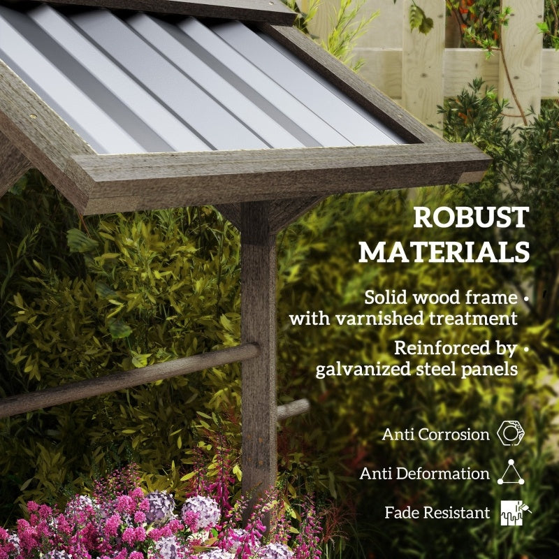 Wooden Wishing Well Planter, Raised Garden Bed With Galvanized Canopy, Hexagon Raised Flower Bed For Garden, Light Gray