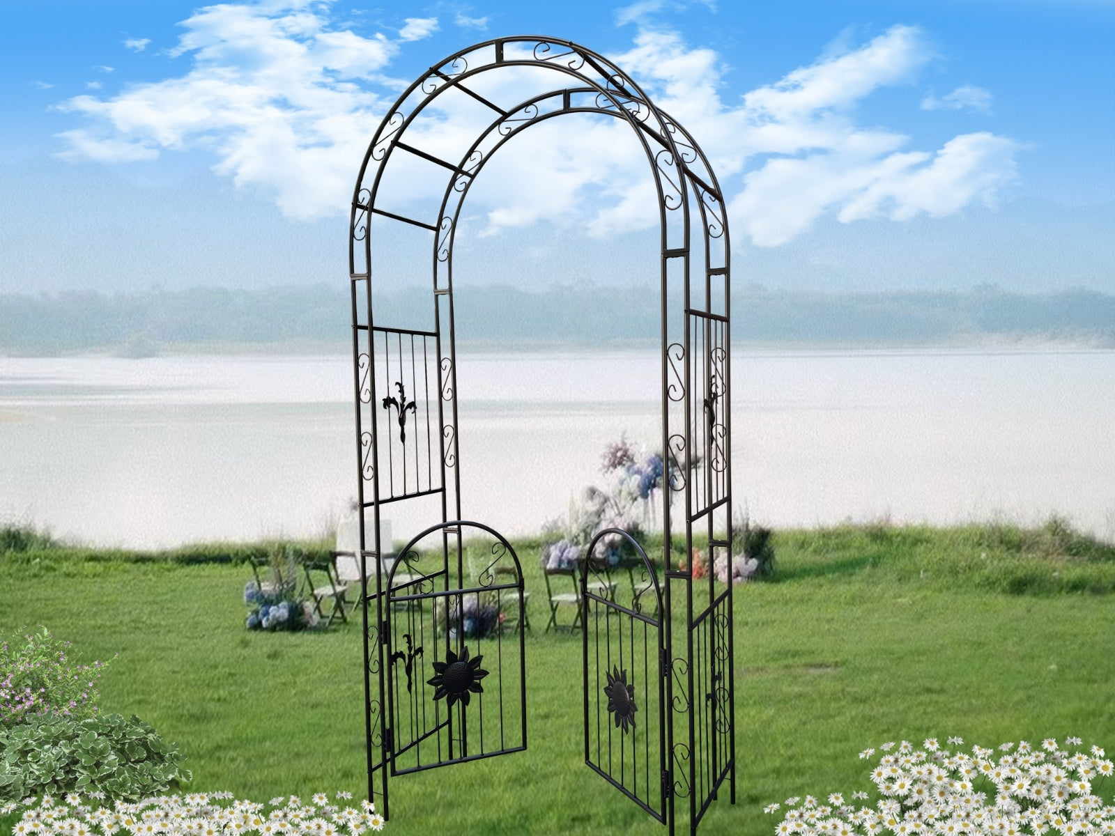 Metal Garden Arch With Doors, Arbor Trellis For Climbing Plants, Outdoor Wedding - Outdoor Chilling