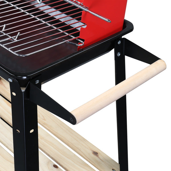 85X42X86cm Black And Red Four-Legged Wheeled Square Enamel Charcoal Oven