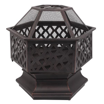 22in Iron Hexagonal Red Copper Firewood Brazier