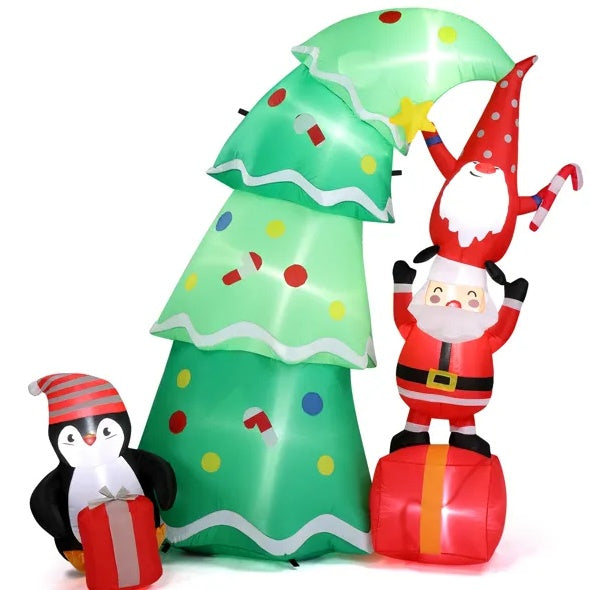 6 FT Lighted Christmas Inflatable Decoration, Inflatable Christmas Tree With Elf And Santa Claus, Funny Blow Up Yard Decorations With Built-in LED Lights For Holiday Party Front Yard Lawn Garden Decor - Outdoor Chilling