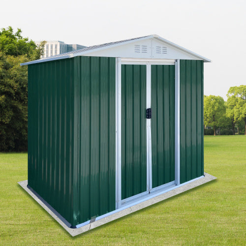 6FTx4FT Apex Roof Green Outdoor Tool Storage House Garden Shed With Aluminum Alloy Frame And Sliding Door