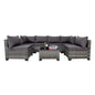 7 Pieces Outdoor Rattan Patio Sectional Set, Black Wicker Furniture Conversation Sets With Washable Cushions & Glass Coffee Table For Garden, Poolside, Backyard
