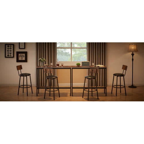 Bar Table Set With 2 Bar Stools PU Soft Seat With Backrest, Rustic Brown