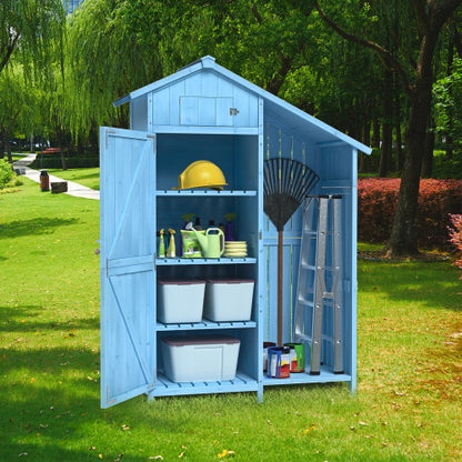 Outdoor 46.45 X21.25x70H Wood Storage Shed, Garden Tool Cabinet With Waterproof Asphalt Roof, Multiple-tier Shelves, Blue