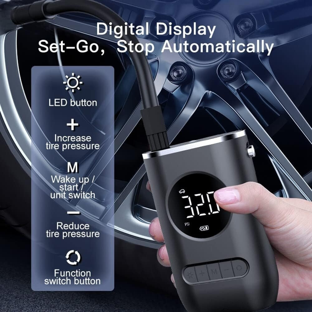 Tire Inflator Portable Air Compressor,Portable Electric Inflator 150PSI Cordless Electric Ball Inflator Rechargeable Bicycle Air  Inflator With Digital LED Display - Outdoor Chilling