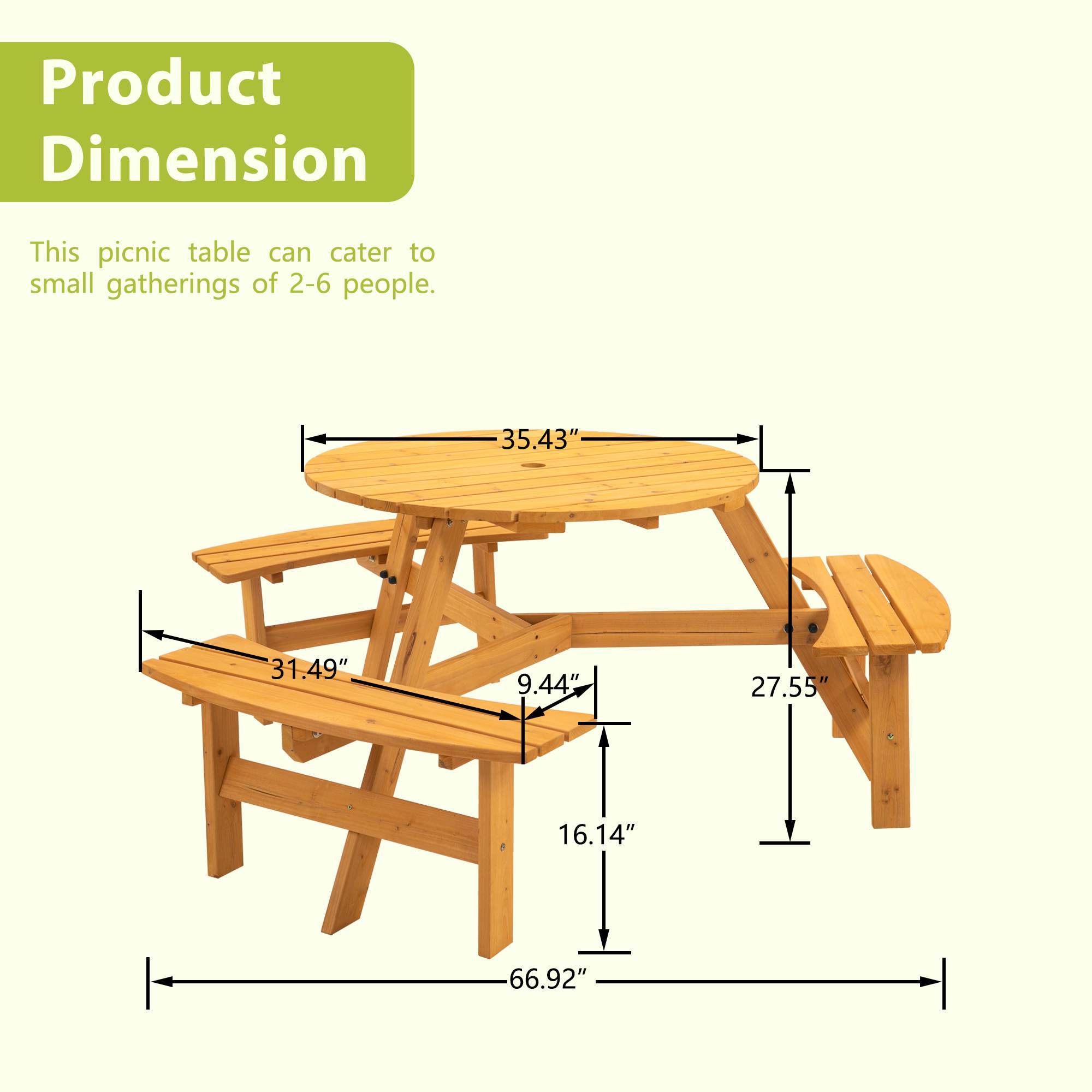 Circular Outdoor Wooden Picnic Table For Patio, Backyard, Garden, DIY