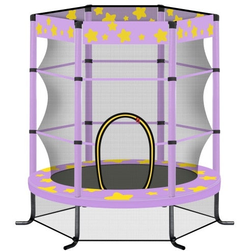 55 Inch Kids Trampoline With Safety Enclosure Net, 4.5FT Outdoor Indoor Trampoline For Kids Purple - Outdoor Chilling