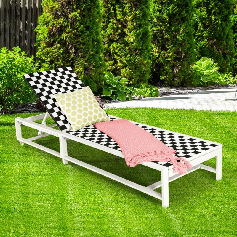 Patio Adjustable Reclining Chair Lounge Chair Chaise For Garden Deck Wheel