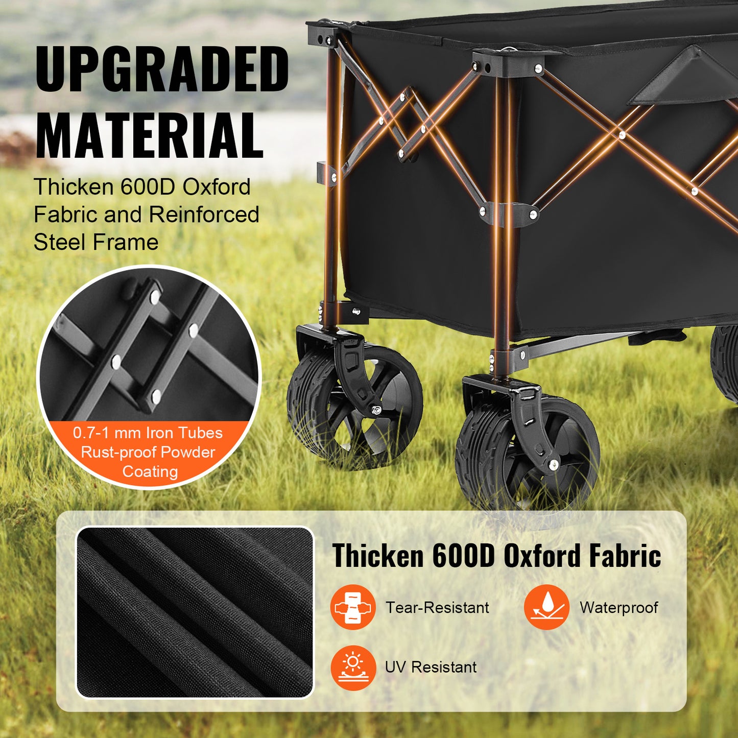 VEVOR Collapsible Folding Wagon, 220 L Beach Wagon Cart With All-Terrain Wheels, Heavy Duty Folding Wagon Cart Max 330 Lbs With Drink Holders, Sports Wagon For Camping, Shopping, Garden - Outdoor Chilling