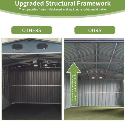 Spacious Outdoor Storage Shed This 13 x 20FT Outdoor Storage Shed Offers A Generous 250 Square Feet Of Floor Space, Perfect For Storing Trucks, Cars, Large Tools, And Lawn Equipment. With Double Front