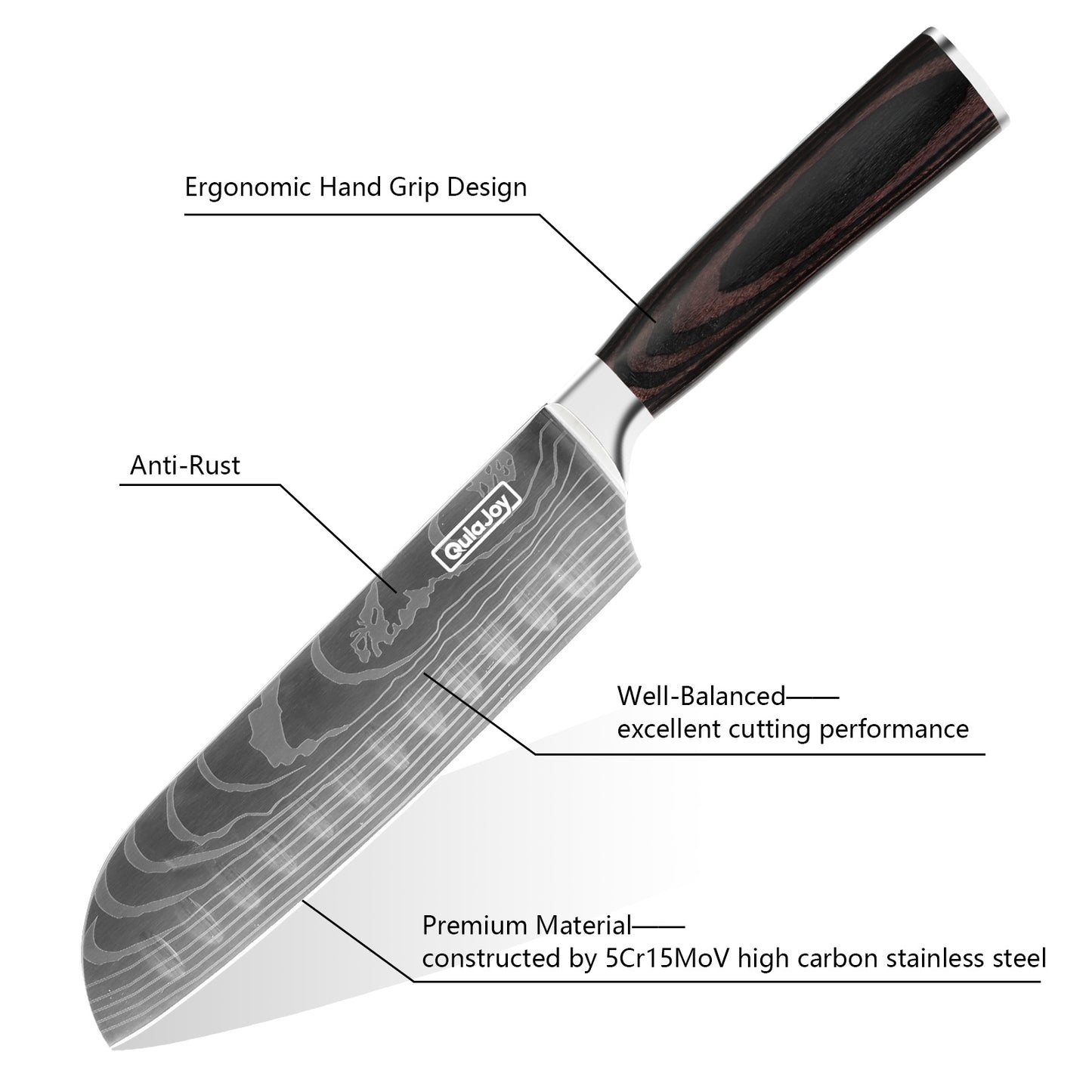 Qulajoy Santoku Knife, High Carbon Stainless Steel Chef Knife Japanese Kitchen Knives With Ergonomic Pakkawood Handle, Chopping Knife For Home Kitchen Cooking