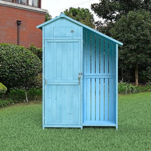 Outdoor 46.45 X21.25x70H Wood Storage Shed, Garden Tool Cabinet With Waterproof Asphalt Roof, Multiple-tier Shelves, Blue