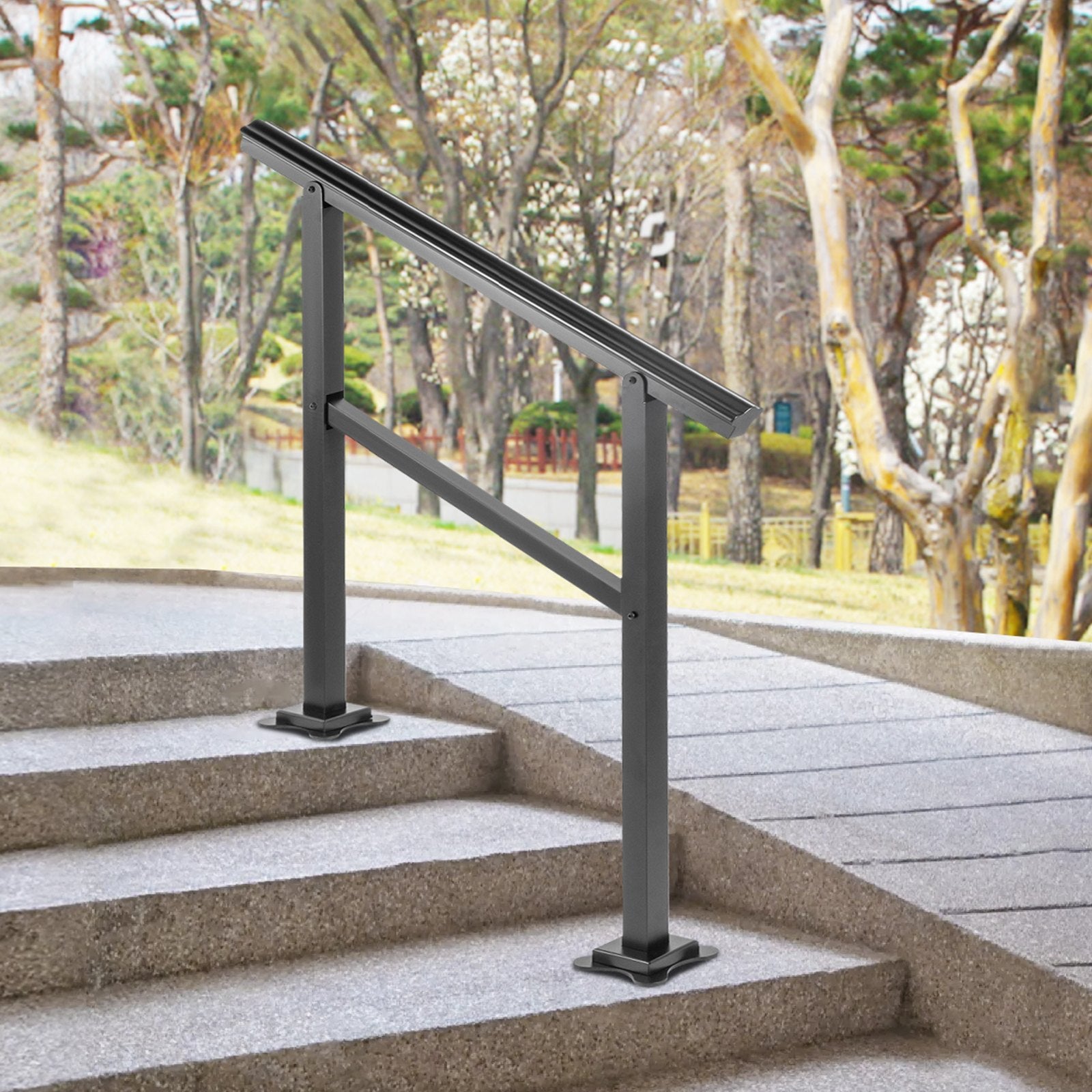 VEVOR Outdoor Handrail 165LBS Load Handrail Outdoor Stairs Aluminum Stair Handrail Outdoor Stair Railing Transitional Range From Staircase Handrail Fits 2-3 Steps With Screw Kit