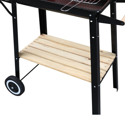 85X42X86cm Black And Red Four-Legged Wheeled Square Enamel Charcoal Oven