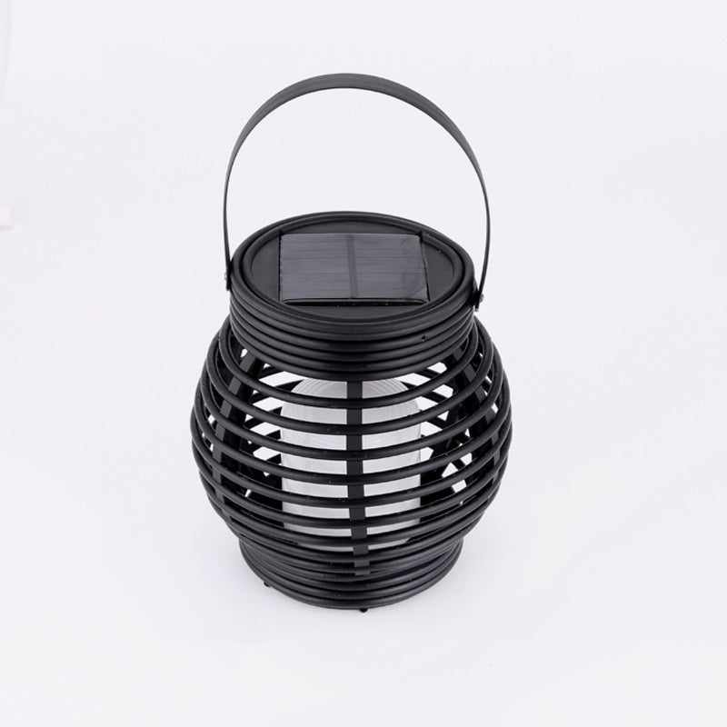 Outdoor Solar Rattan Hanging Lights, Hanging Cage Lights, LED Flame Lights