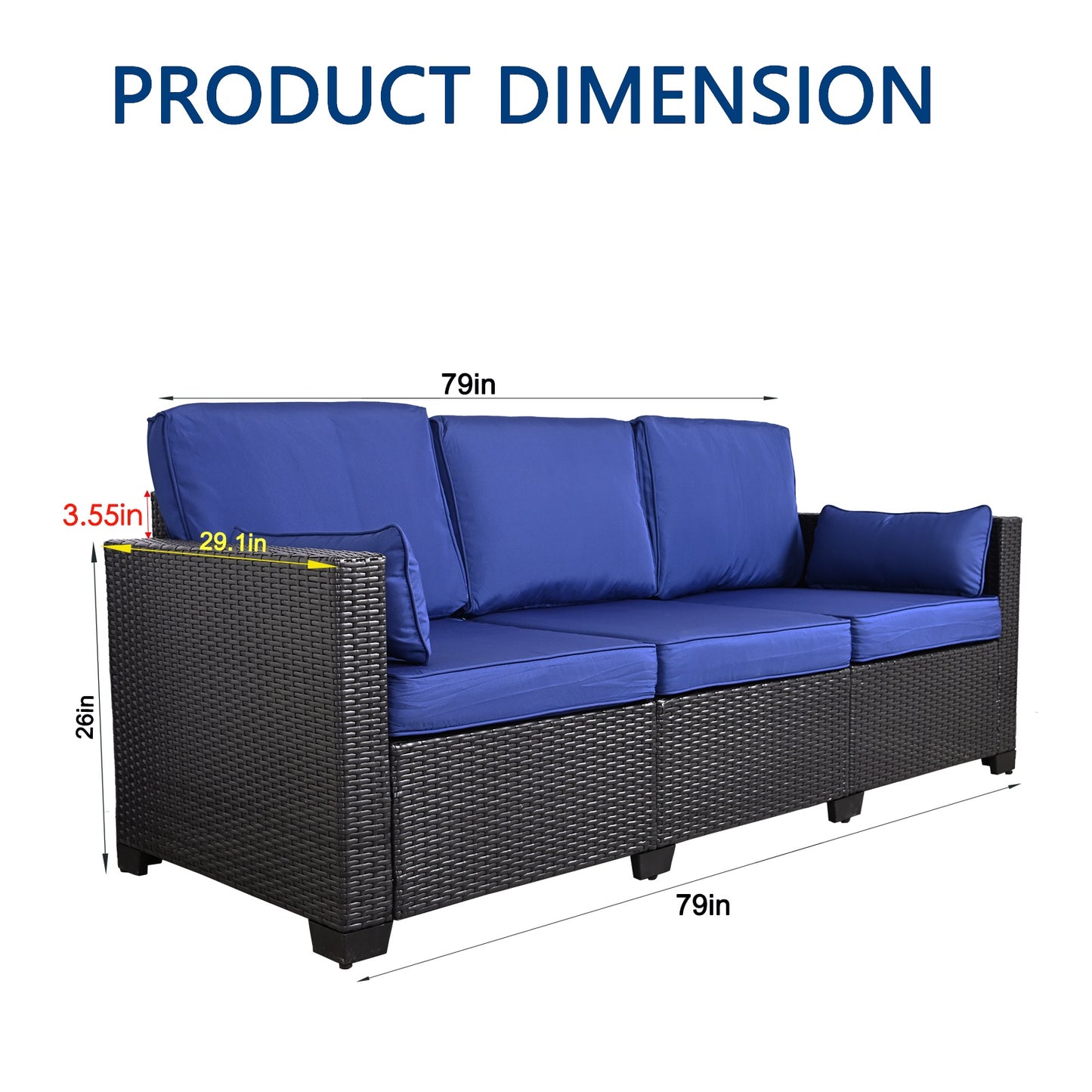 3-Seat Patio Wicker Sofa, Outdoor Rattan Sectional Couch Furniture Steel Frame With Furniture Cover Non-Slip Cushion - Outdoor Chilling