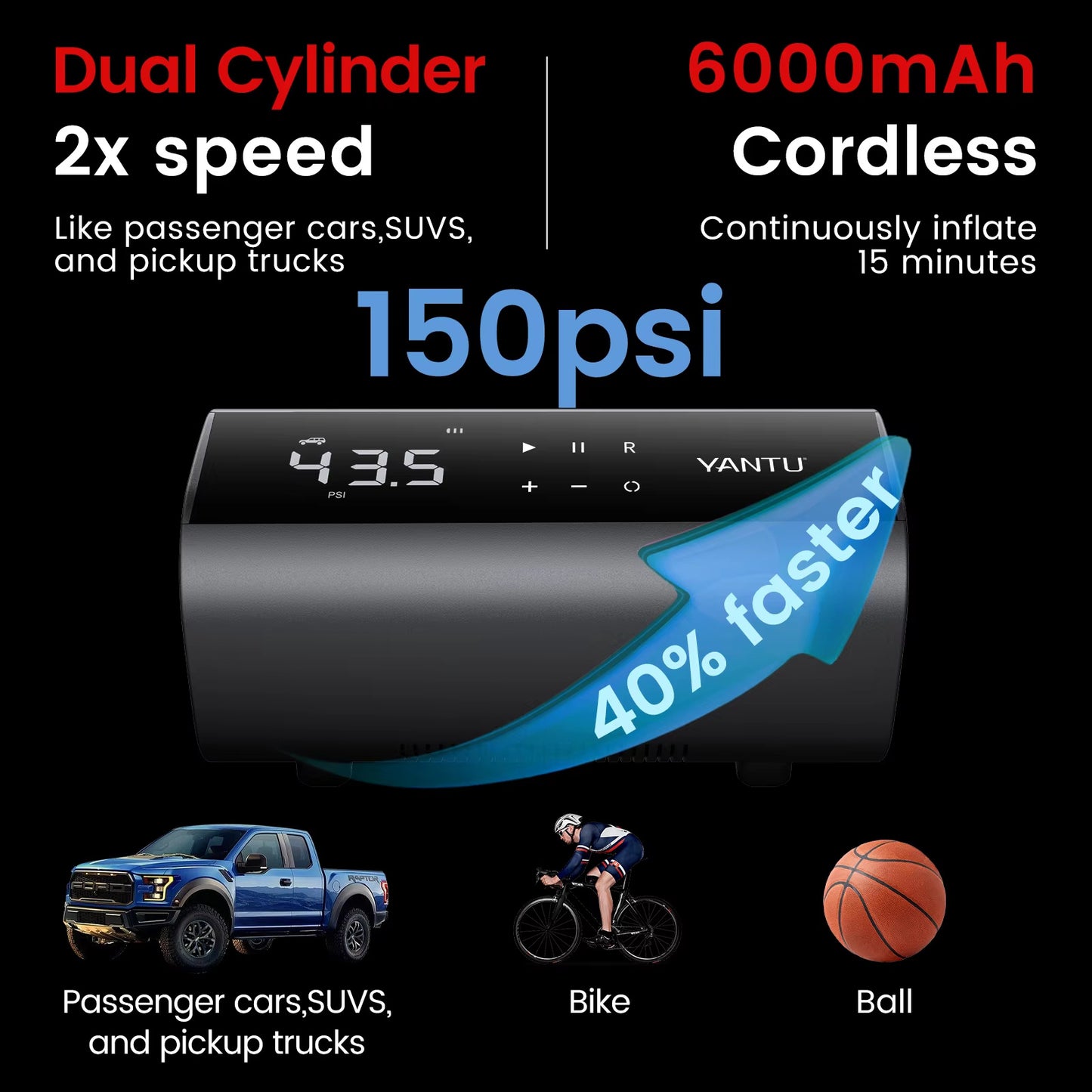 A22 Double Cylinder12V Cordless Portable Tyre Air Compressor Inflatable Digital Automatic Electric Car Tire Inflators - Outdoor Chilling