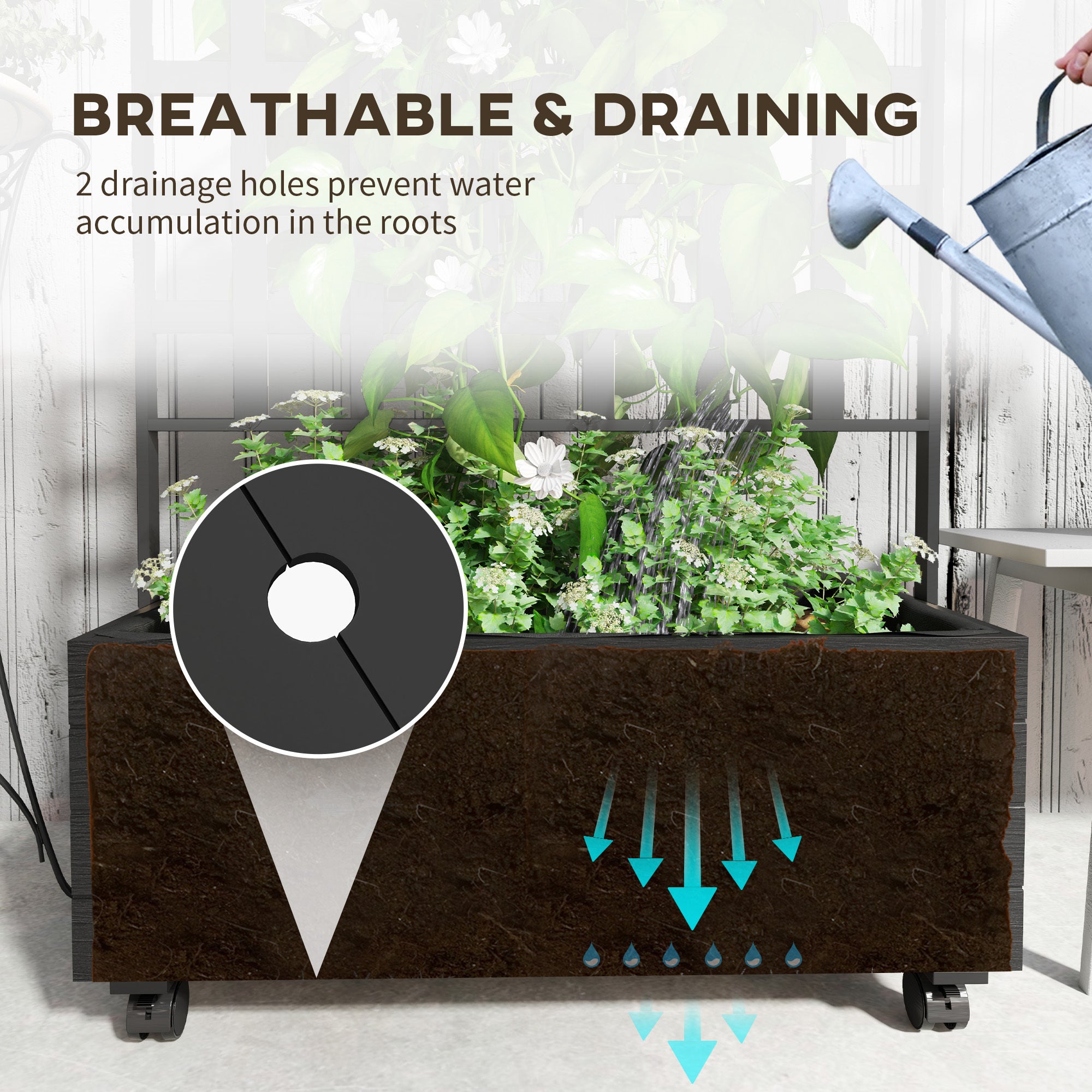 Raised Garden Bed With Trellis And Wheels, Outdoor Planter Wooden Elevated Garden Bed