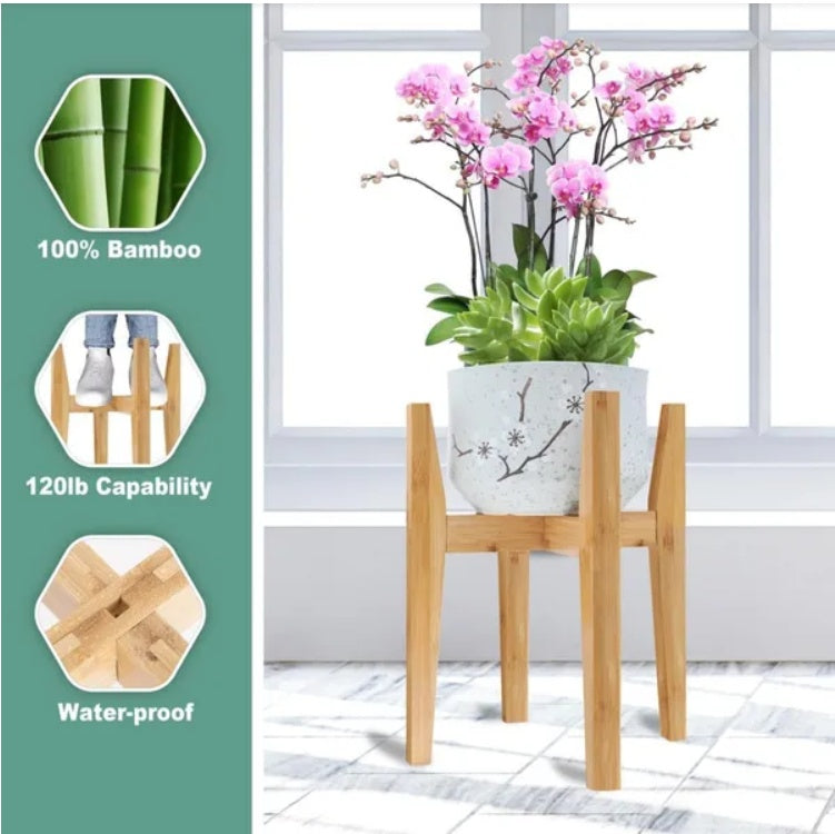 Plant Stand Indoor, Bamboo Plant Shelf, Adjustable Corner Plants Flower Holders Single Floor Plant Stand, Fits 8 To 12 Inches Pots