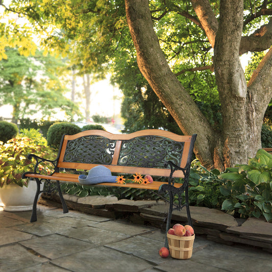 Double Arched Back Iron Wood Bench