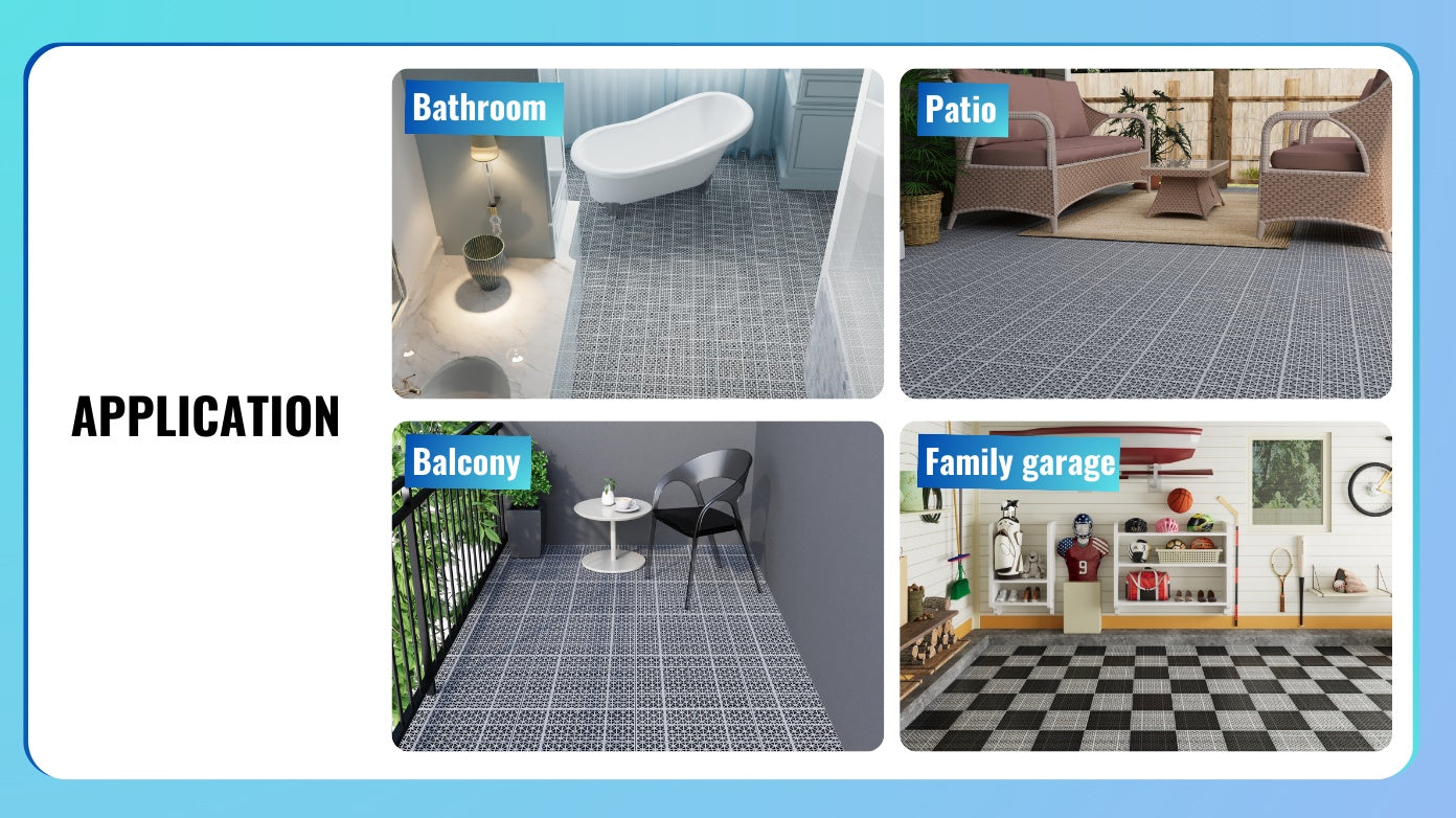 12 X 12 Inch Gray Interlocking Deck Tile Plastic Waterproof Outdoor All-weather Anti Slip Bathroom Shower Balcony Porch Sturdy Load-bearing Up To 6613 Pounds, Rose Pattern 12 Piece Set