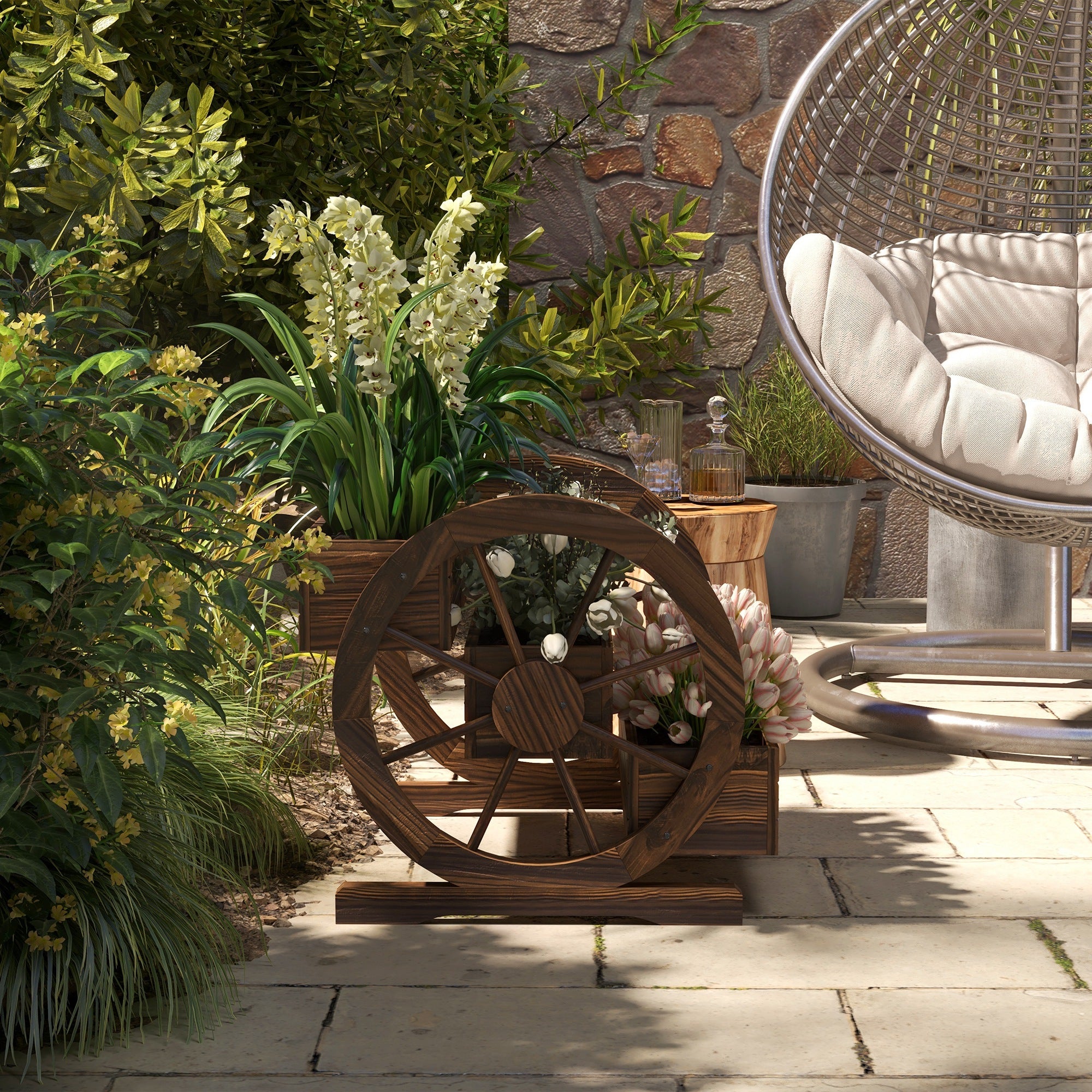 Wooden Wagon Planter Box, 3-Tier Raised Garden Bed, For Vegetables Flowers Herbs