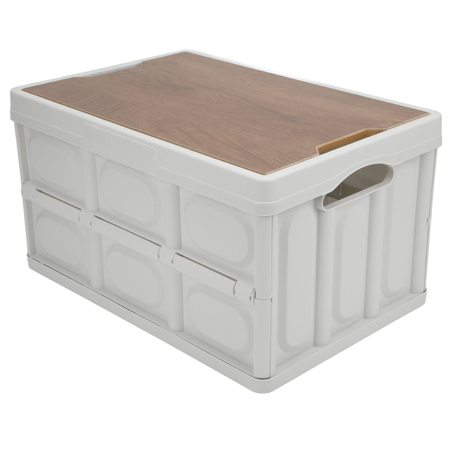 30L Outdoor Multifunctional Folding Storage Box Thicken Removable Portable Storage Box with Wooden Panel for Outdoor White