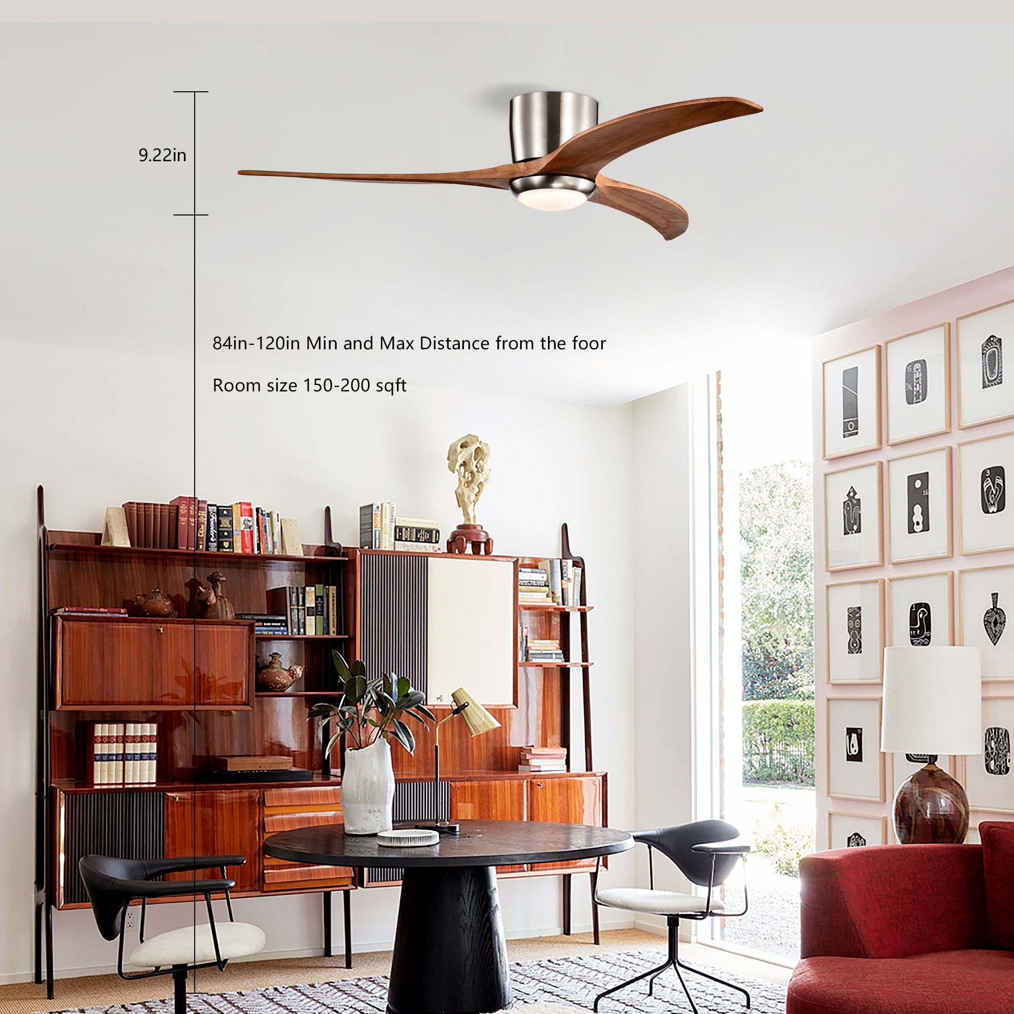 52 Inches Recessed Ceiling Fan Solid Wood Blade Ceiling Fan With Light Strip Remote Control, Noiseless Reversible Motor, 6 Speed, Suitable For Patio Living Room, Bedroom, Indoor, Nickel Color