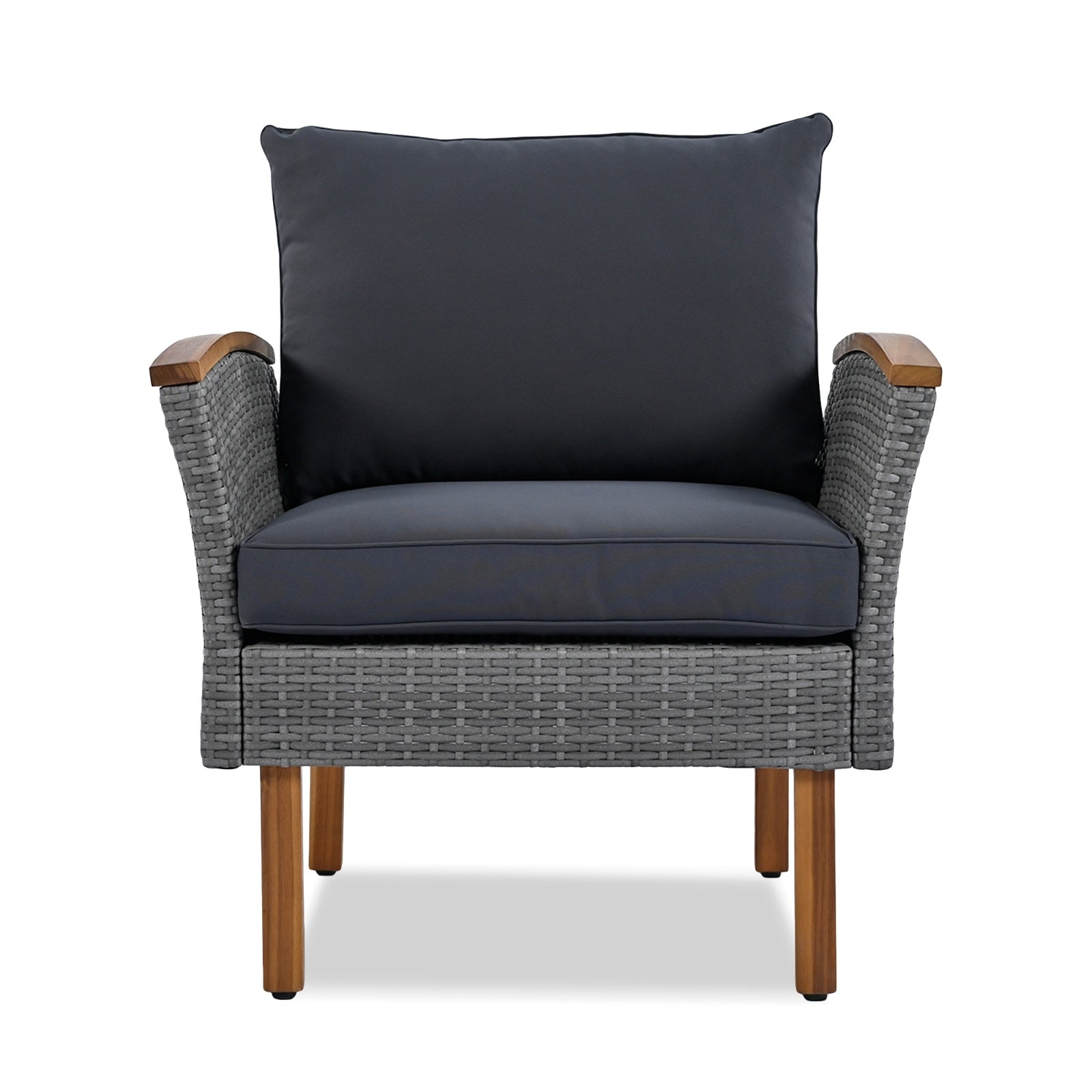 9-Piece Patio Rattan Set With Acacia Wood Legs & Tabletop, Outdoor Conversation